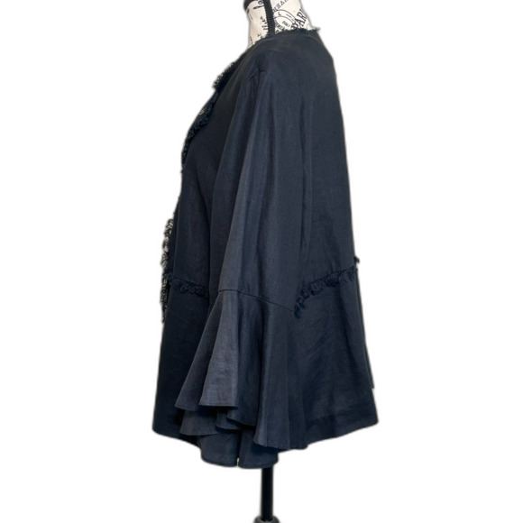 Chico's Bell-Sleeve Linen Open Front Boho Jacket Whimsy Black Size 3 16/18 - Picture 3 of 11